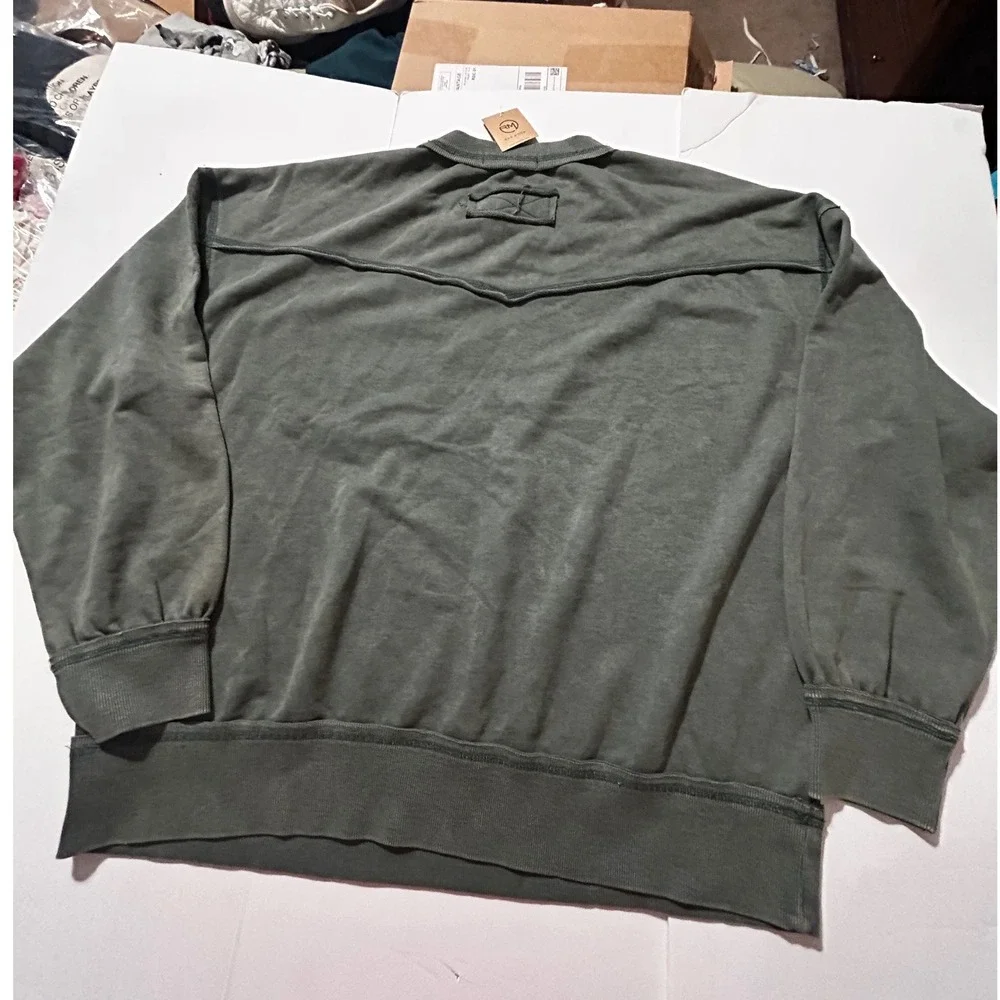 Rae Mode Olive Green Mineral Wash Pocket Sweatshirt Oversized L Casual Boho